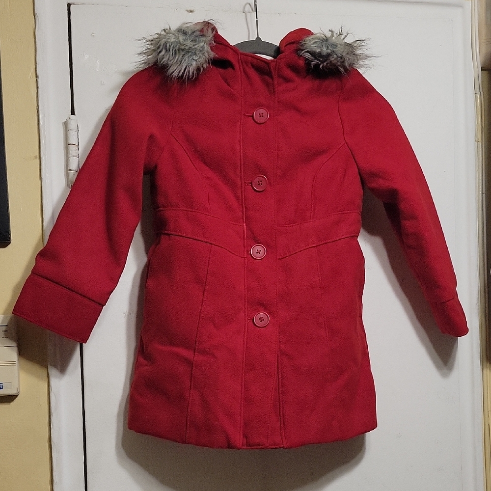 Cat & Jack Red Coat with Removable Faux Fur Hood Size XS